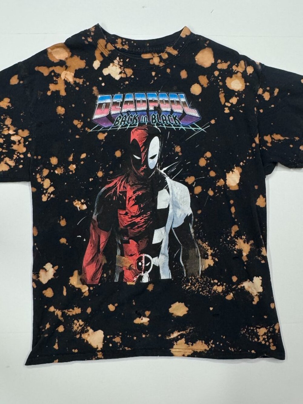 Custom Bleached Deadpool “Back In Black” Tee Size Large